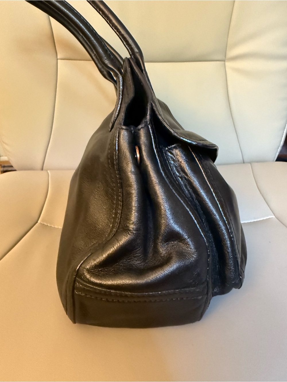 Prada Vintage Black Leather Flap Shoulder Bag Silver Hardware Authentic - Picture 5 of 11